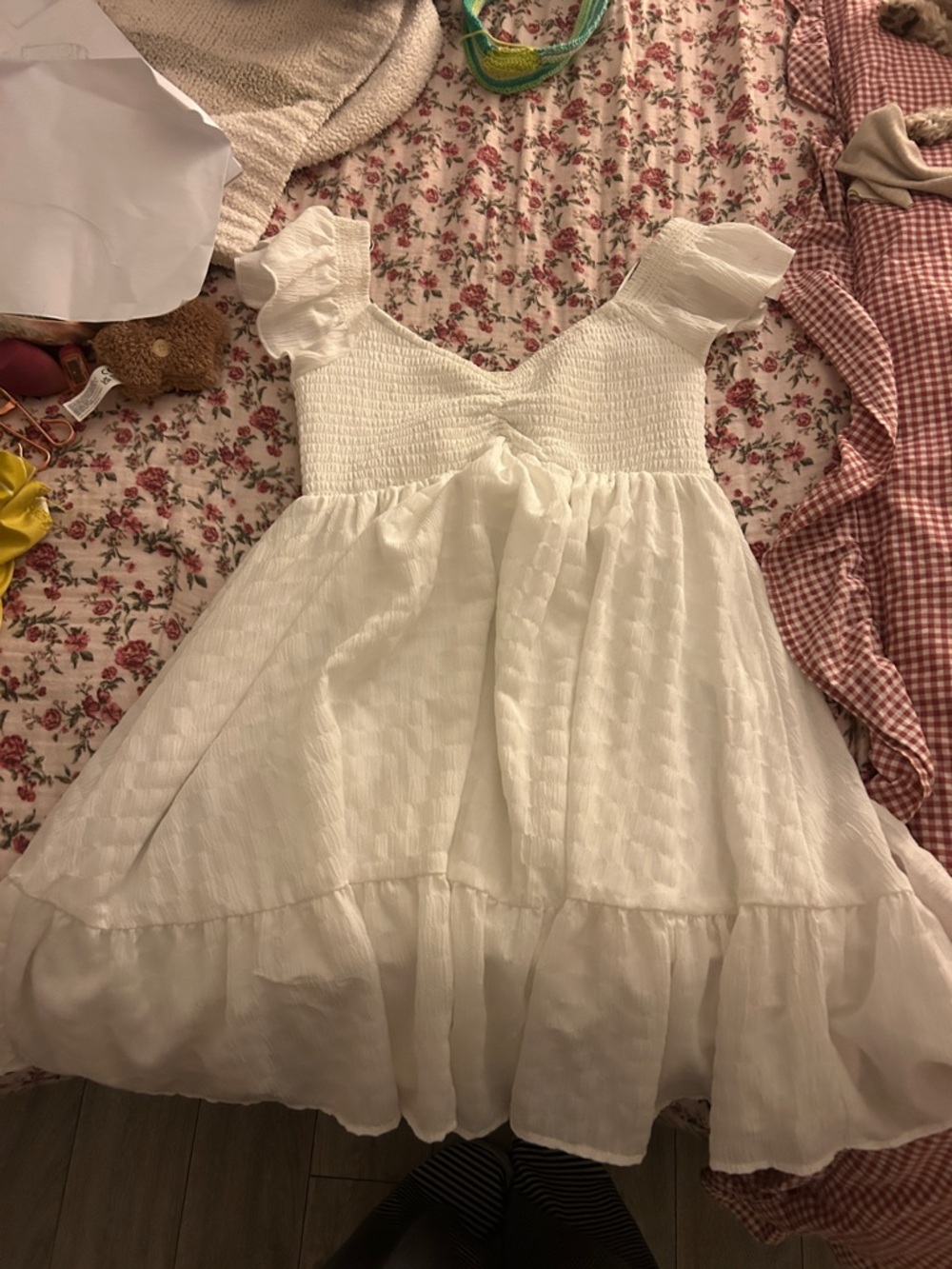 Classic White Ruffle Puff-Sleeve women Dress